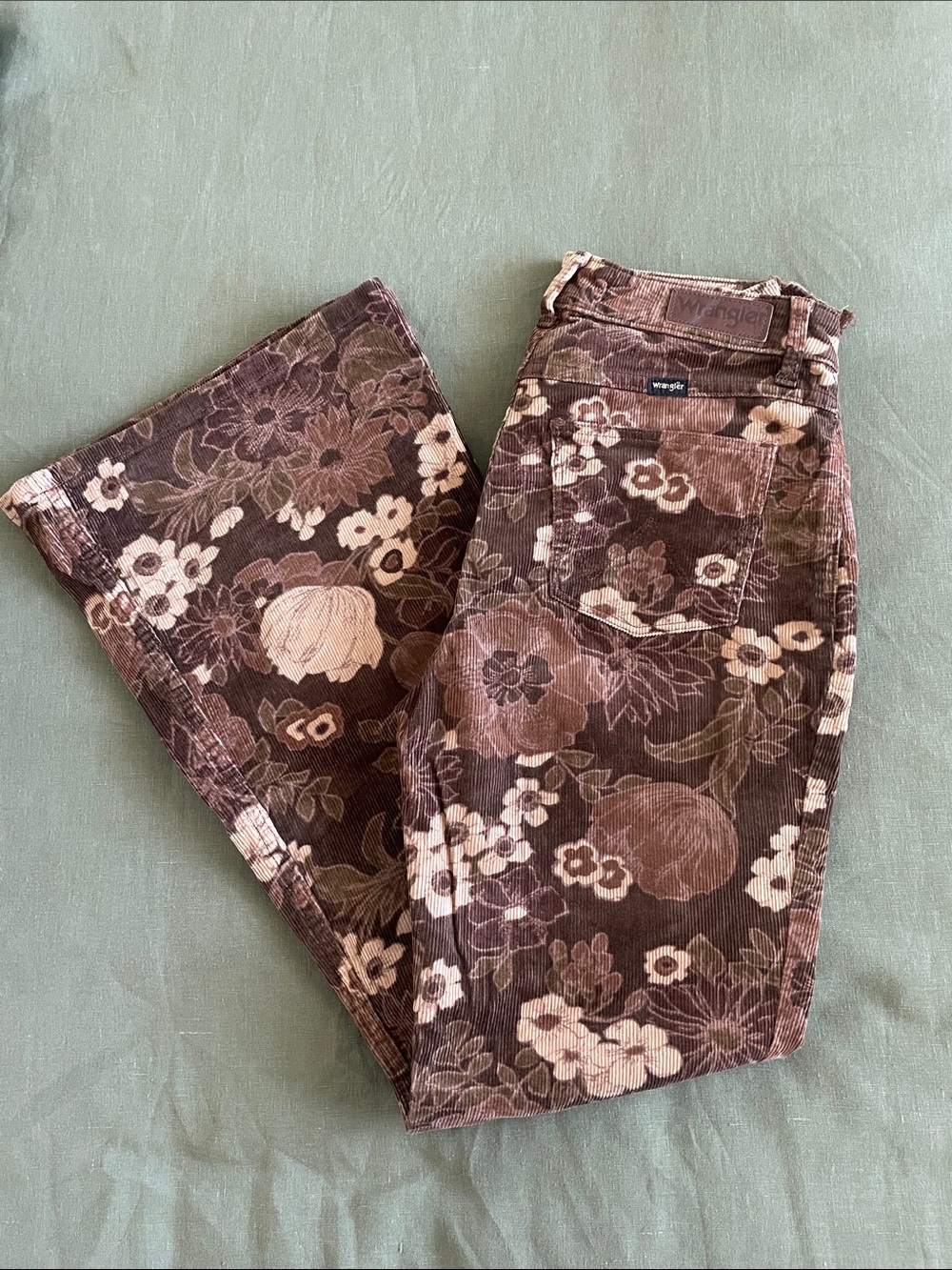Wrangler Brown and Cream Floral Corduroy Jeans